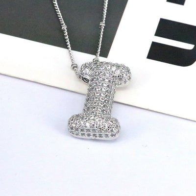 Brass Zircon Bubble Balloon Letter Pendant Necklace For Women - Silvery I - Necklaces - Carvan Mart