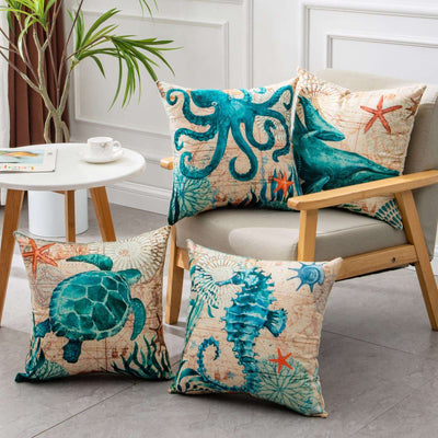 Cushion Covers Sea Turtle Printed Throw Pillow Cases For Home Decor Sofa Chair Seat - Carvan Mart
