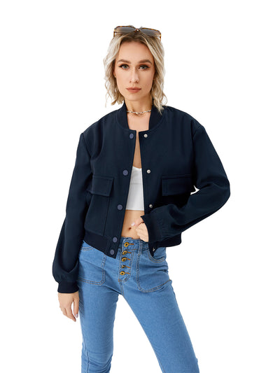 Women's Lightweight Cropped Bomber Jacket - Casual Y2K Streetwear Utility Coat - - Women's Coats & Jackets - Carvan Mart