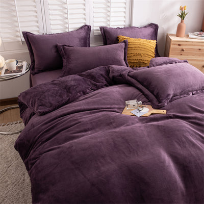 Four-piece Plush Double-sided Fleece Warm Yellow Duvet Cover - Dark Purple - Bedding Sets - Carvan Mart