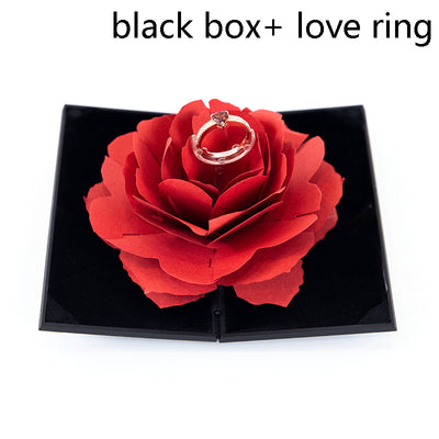 3D Love Box Heart-shaped Rose Flower Rotating Ring Box - Black box and ring - Gift - Carvan Mart