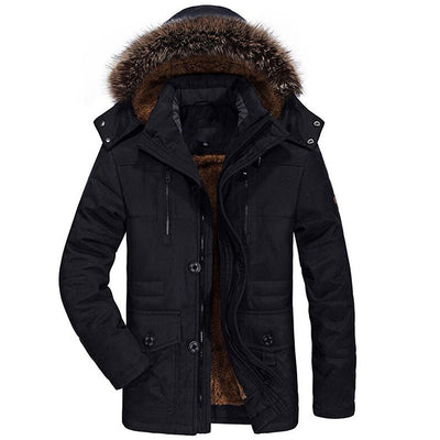 Winter Thick Casual Men Hooded Overcoats Windproof Parka Velvet Warm Coat - Black - Men's Jackets & Coats - Carvan Mart
