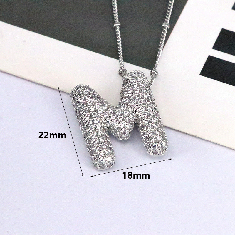 Brass Zircon Bubble Balloon Letter Pendant Necklace For Women - Carvan Mart