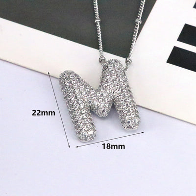 Brass Zircon Bubble Balloon Letter Pendant Necklace For Women - Silvery M - Necklaces - Carvan Mart