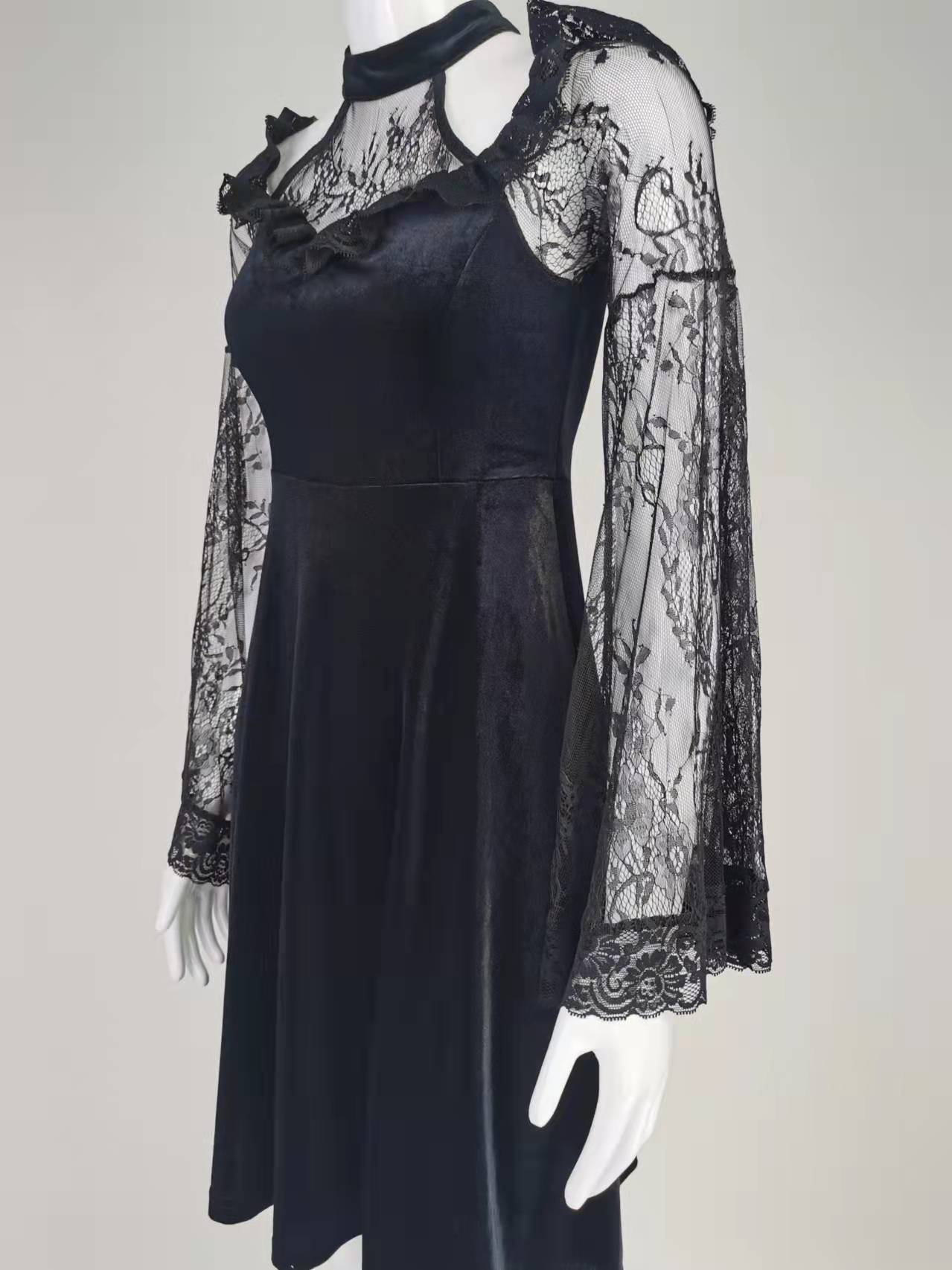 Lace Panels Gothic Milkmaid Dress - Carvan Mart