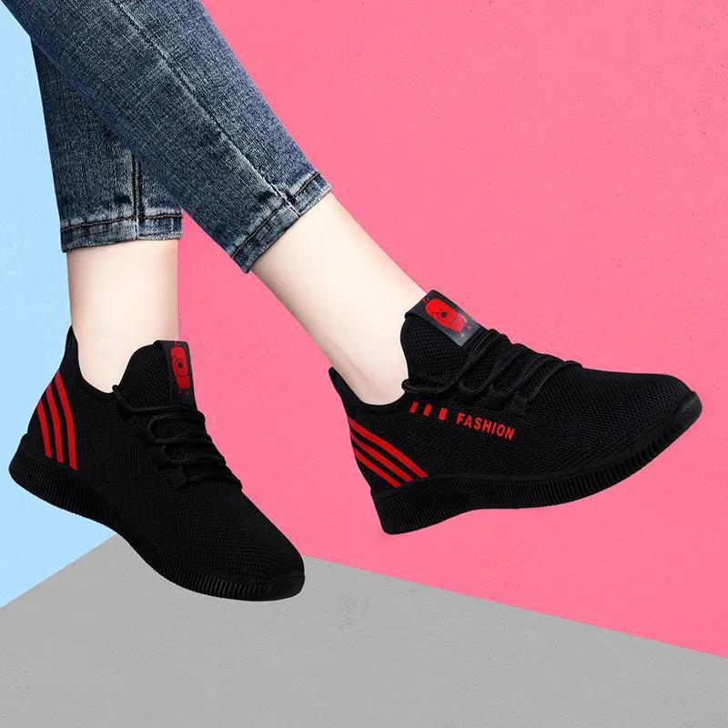 Fashionable Casual Coconut Soft Sole Running Shoes - Quick Drying Breathable Sports Shoes - Black And Red - Women's Shoes - Carvan Mart