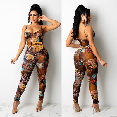 Women's Mesh Printed Jumpsuit Trousers - Carvan Mart