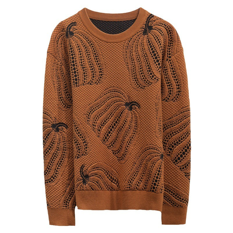Winter New Pumpkin Jacquard Slim-fitting Sweater Bottoming Shirt - Carvan Mart