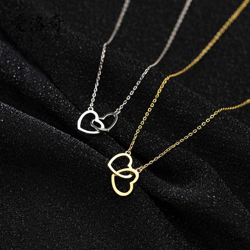 Double Heart Interlocking Titanium Steel Necklace Jewelry - Carvan Mart