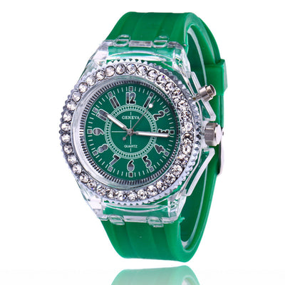 LED Luminous Watches Geneva Women Quartz Watch Women Ladies Silicone Bracelet Watches - Green - Women's Watches - Carvan Mart