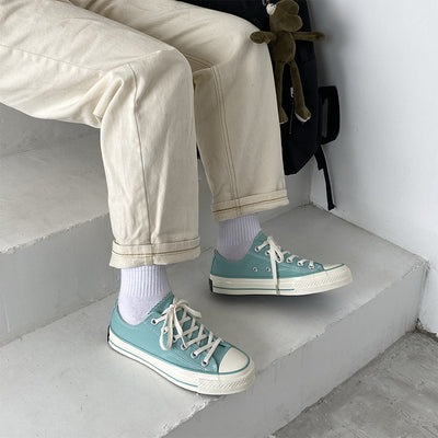 Solid Color Water Blue Canvas Shoes | Unisex Low Top Breathable Korean Style Sneakers - - Women's Shoes - Carvan Mart