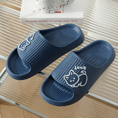 Cute Cat Slippers Summer Women Home Shoes Bath Thick Platform Non-Slip Slides Indoor Outdoor - Navy - Women's Slippers - Carvan Mart