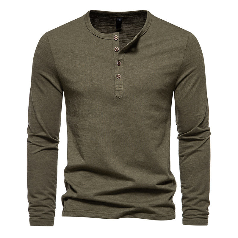 Modern Henley Neck Tops Winter Bamboo Cotton Solid Color T-shirt - Carvan Mart Ltd
