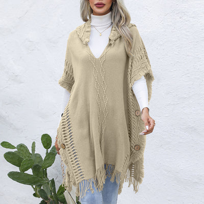 V-neck Hooded Pullover Mid-length Sweater - Carvan Mart