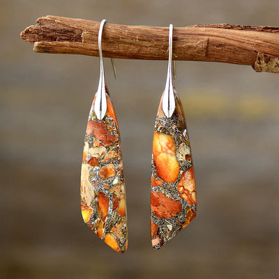 Bohemian Emperor Stone Geometric Pendant Earrings - Orange Silver - Earrings - Carvan Mart