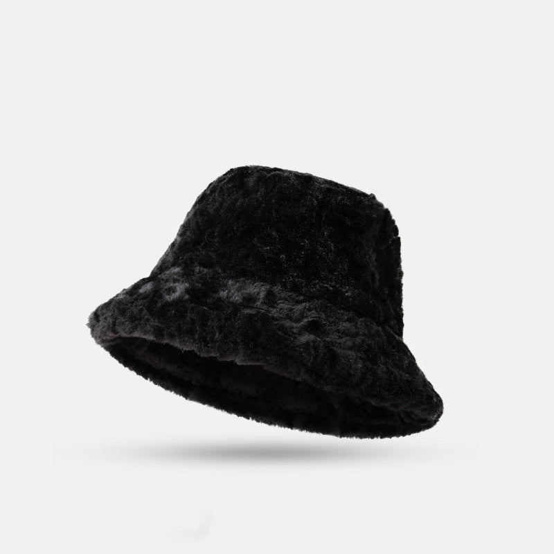 Lambswool Fisherman Hat Winter Warm Fashionable Solid Color Hats For Women - Black - Women's Hats & Caps - Carvan Mart