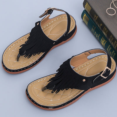 Women's Roman Cutout Thong Wedge Beach Sandals - Black - Women's Sandals - Carvan Mart