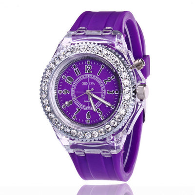 LED Luminous Watches Geneva Women Quartz Watch Women Ladies Silicone Bracelet Watches - Carvan Mart