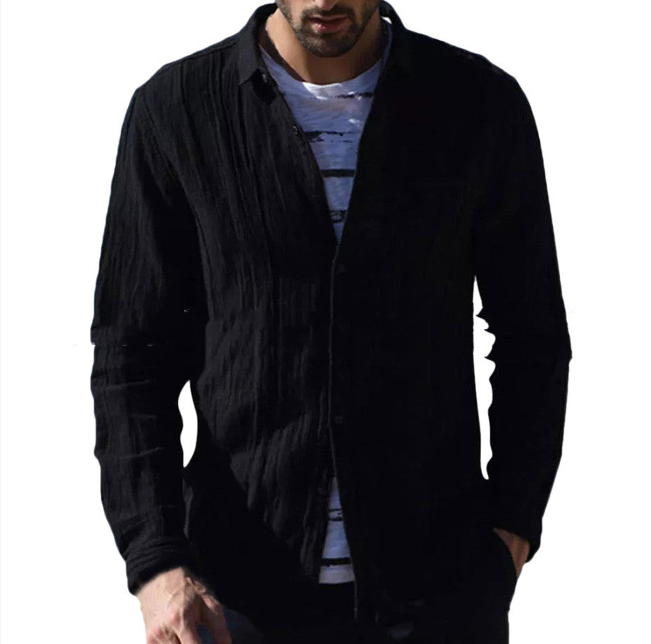 Cotton Cardigan Long Sleeve Shirt For Men - - Men's Shirts - Carvan Mart