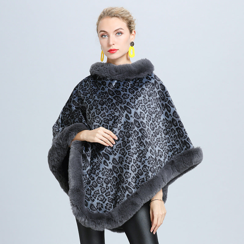 Women's Cloak Printed Fur Collar Pullover Shawl - Carvan Mart Ltd