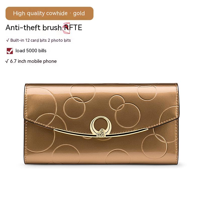 Women's Real Leather Long Large Capacity Wallet Clutch Bag - Gold Patent Leather - Women's Wallet - Carvan Mart