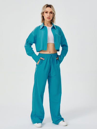 Women's Long Sleeve Button Down Wide Leg Loungewear Two Piece Pajama Set - Carvan Mart