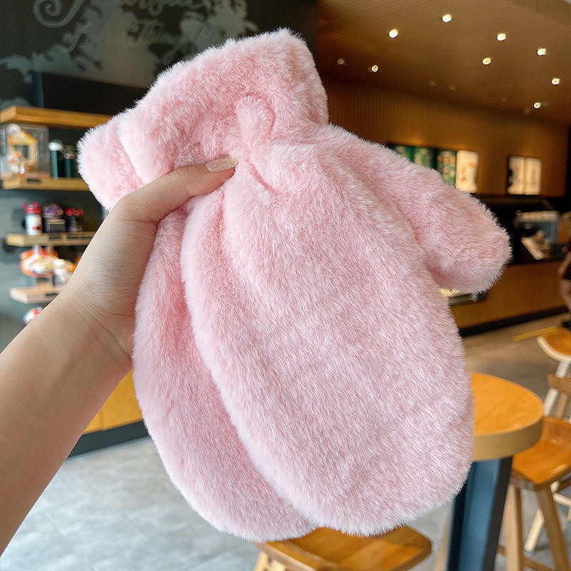 Plush Thickened Warm Plush Gloves Finger Cute Simple White Gloves - Plush Fat White Pink - Women Gloves & Mittens - Carvan Mart