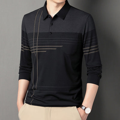 Modern Slim-fit Shirts Men's Long Sleeve Striped Lapel T-shirt - Carvan Mart