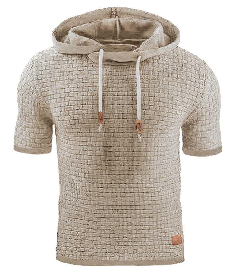 Mens Hooded Sweatshirt Short Sleeve Solid Knitted Hoodie Pullover Sweater - Carvan Mart