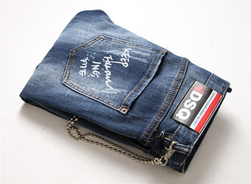 Men Jeans Pant Famous D2 Slim Jeans Pants Zipper Hole Pencil Pants - - Men's Jeans - Carvan Mart