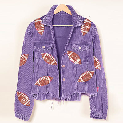 Corduroy Jacket Printed Autumn And Winter Women's Top - Purple - Winter Tops - Carvan Mart