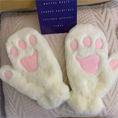 Plush Thickened Warm Plush Gloves Finger Cute Simple White Gloves - Embroidered White - Women Gloves & Mittens - Carvan Mart