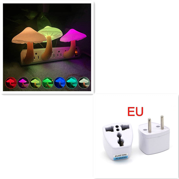 LED Night Light Mushroom Wall Socket Lamp EU US Plug Warm White Light-control Sensor Bedroom Light Home Decoration - Mushroom EU Colorful - Led Lighting - Carvan Mart