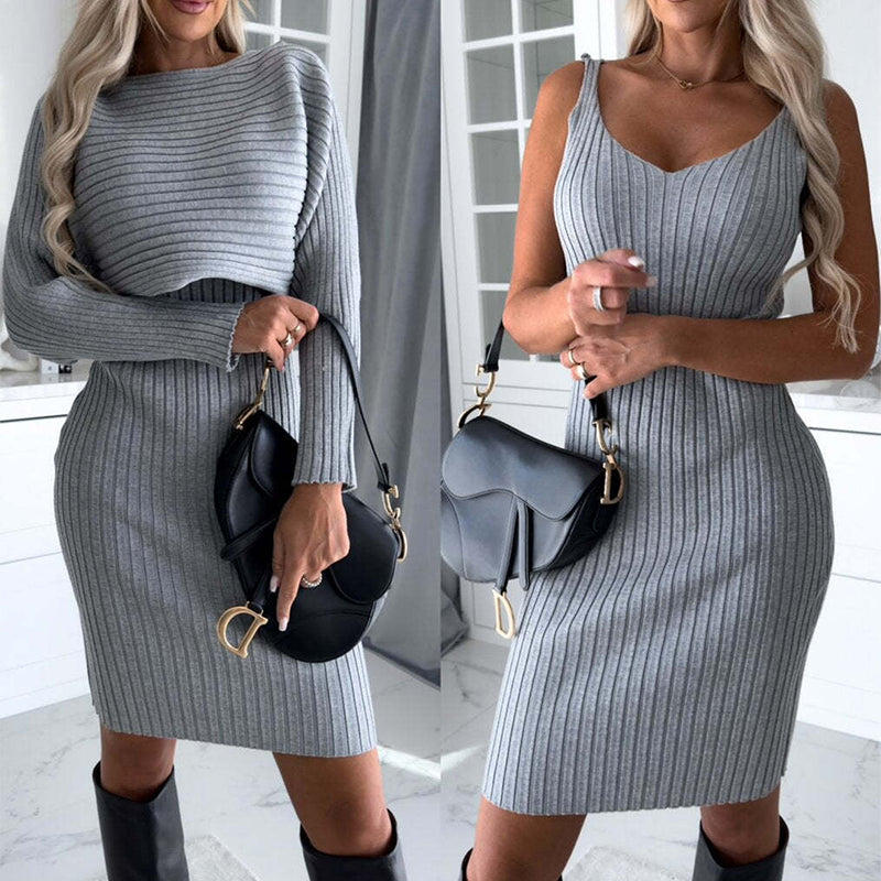 Women Dress with Blazer Sunken Stripe Top Suspender Skirt 2-Piece Suit - - Suits & Sets - Carvan Mart