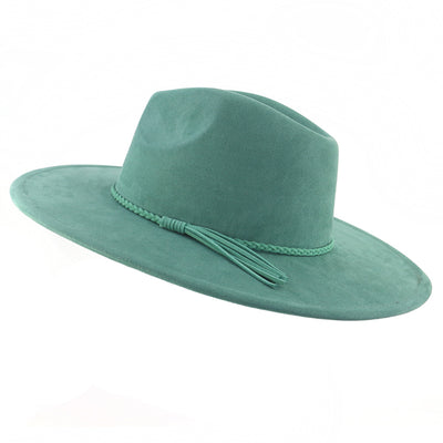 Jazz Women's 10cm Brim Suede Peach Top Tassel Hat - Green M56 58cm - Women's Hats & Caps - Carvan Mart