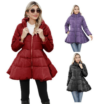 Newest Big Skirt Design Coat Winter Warm Slim-fitting Stand-collar Mid-length Thickened Waist Cotton Jacket Women - Carvan Mart