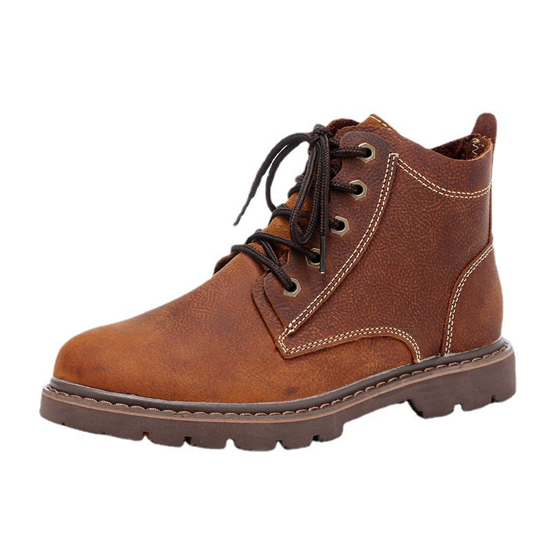 Vintage Men's Leather Boots Worke High-top Shoes - Carvan Mart