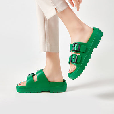 Double Buckle Slippers Summer Platform Non-slip Slipper For Women - Carvan Mart