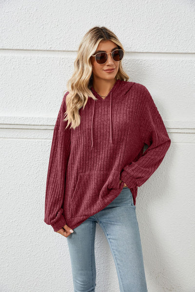 Knitted Sweater With Hooded Pit Stripe Kangaroo Pocket Sweater - Carvan Mart