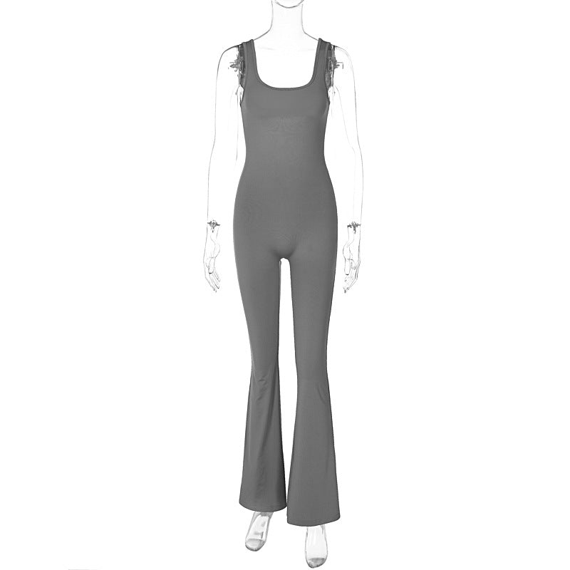 Women's Fashion Solid Color Slim Sleeveless Shoulder Strap Jumpsuit - Carvan Mart