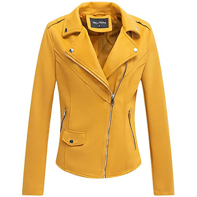 Gulshan Flowers Embroidery PU Leather Jacket Women - YELLOW2 - Leather & Suede - Carvan Mart