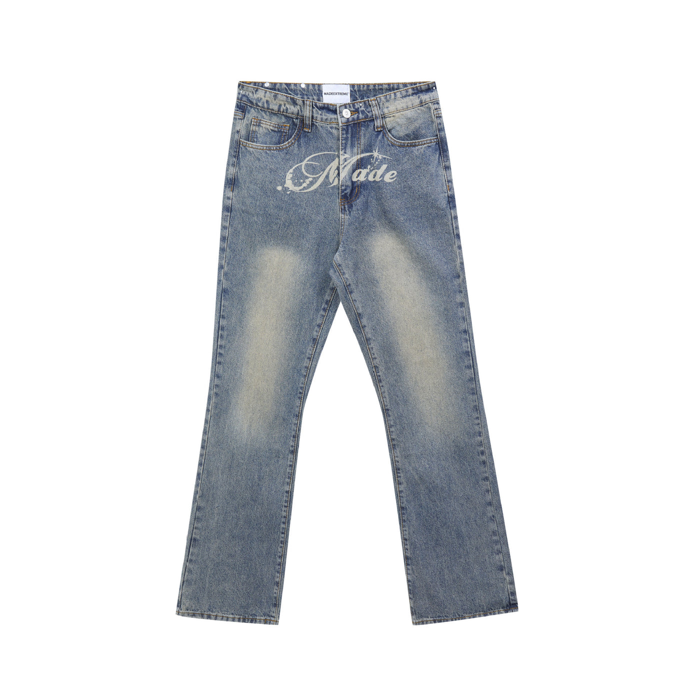 Unisex Street Early Washed Straight Leg Jeans - Mid-Waist Cotton Denim - Blue - Men's Jeans - Carvan Mart