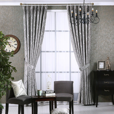 Solid Color Simple Modern Light Luxury Living Room Chenille Blackout Curtains - 