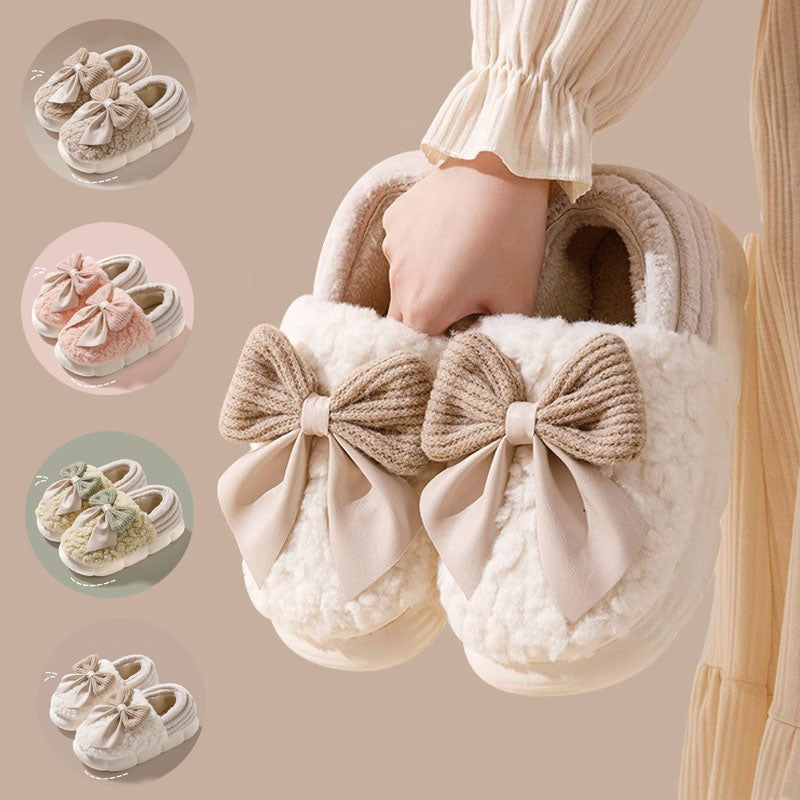 Women's Cozy Bowknot Slippers - Fleece-Lined Indoor House Shoes - - Women's Slippers - Carvan Mart