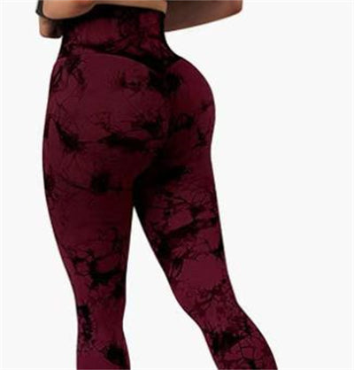 Tie Dye Printed Leggings High Waist Hip Lifting Tight Sports Women Yoga Pants - Black Red - Leggings - Carvan Mart