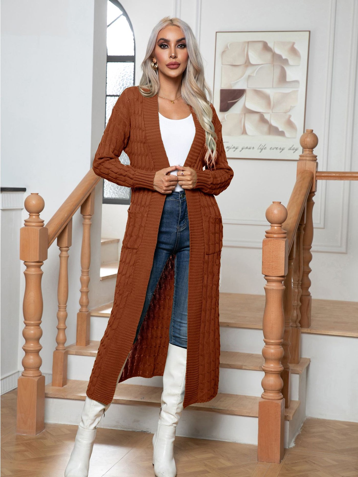 Women's Twist Pocket Long Knitted Cardigan Sweater - Carvan Mart