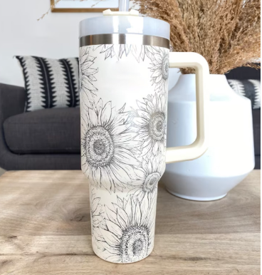 Valentines Day Gift Thermal Mug Straw Coffee Insulation Cup With Handle Portable Car Water Bottle Thermal Mug - Sunflower 1200ML - Gift - Carvan Mart