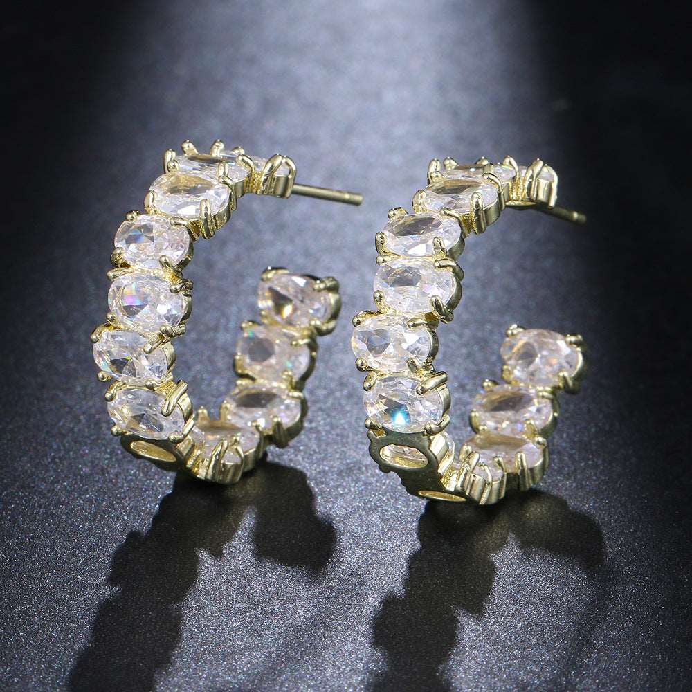 Exaggerated Temperamental Zircon C- Shaped Eardrop Earrings - Real Gold White Zirconium - Earrings - Carvan Mart