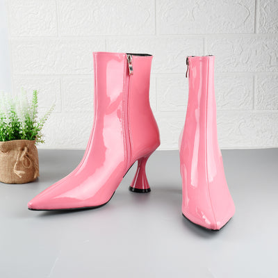 Women's Boots Pointed Toe Ankle Side Zipper Shoes - Pink - heels - Carvan Mart