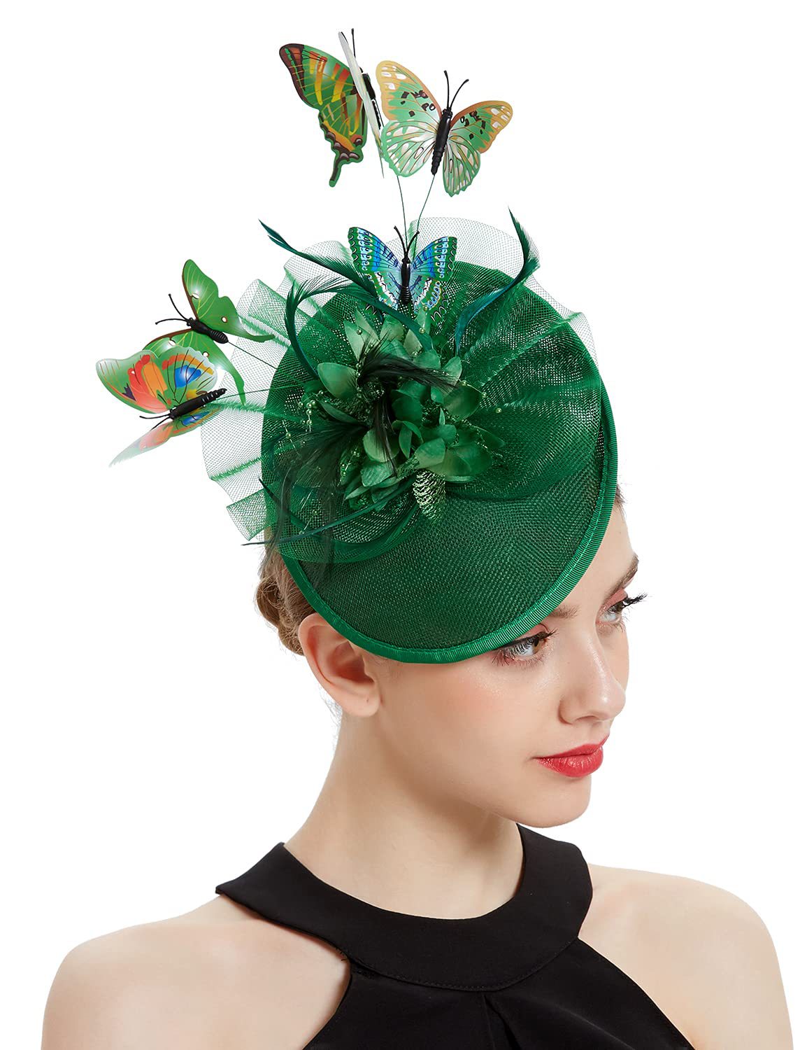 Tea Party Hat Three-dimensional Colorful Butterfly Charm Fascinator Hat - Carvan Mart